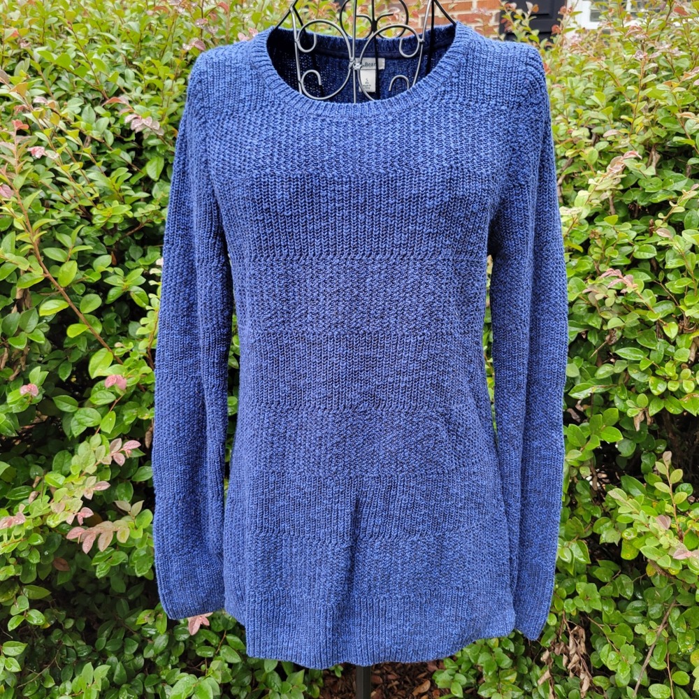 LL Bean S Sweater Blue Cotton Pullover Fisherman Knit Coastal Nautical Layering